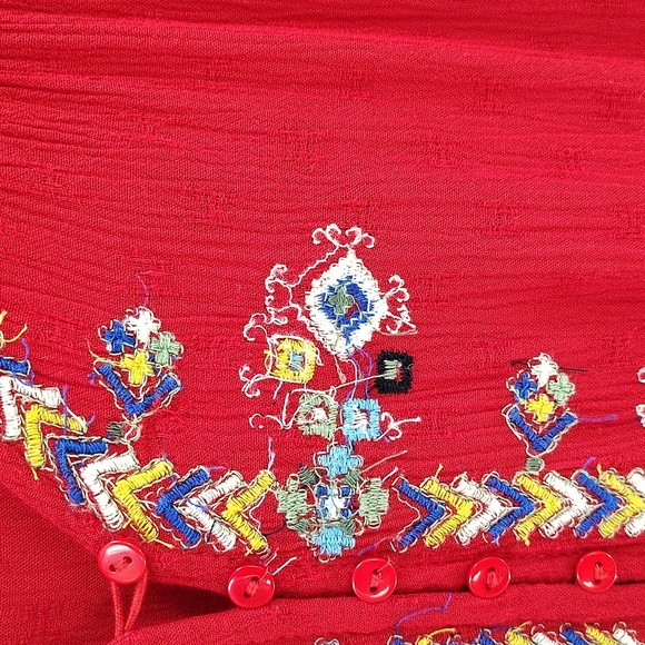 Free People Red Arianna Embroidered Tunic Mini Dress Size Medium - Picture 4 of 10